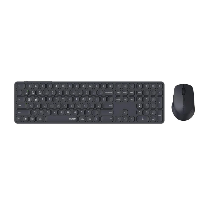Rapoo 9810M Wireless Keyboard Mouse Set - Bluetooth & 2.4G USB Wireless, Multi Device up to 4 Devices, Flat Aluminium Casing, Rechargeable Battery, QWERTZ Layout German, Dark Grey