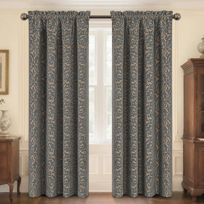 Loom and Mill Elegant Damask Window Curtain Panels for Bedroom Living Room, Classic Acanthus Chenille Jacquard Curtains 84 inches Long with Lining and Matching Tiebacks, Rod Pocket(2 Panels, 52x84)