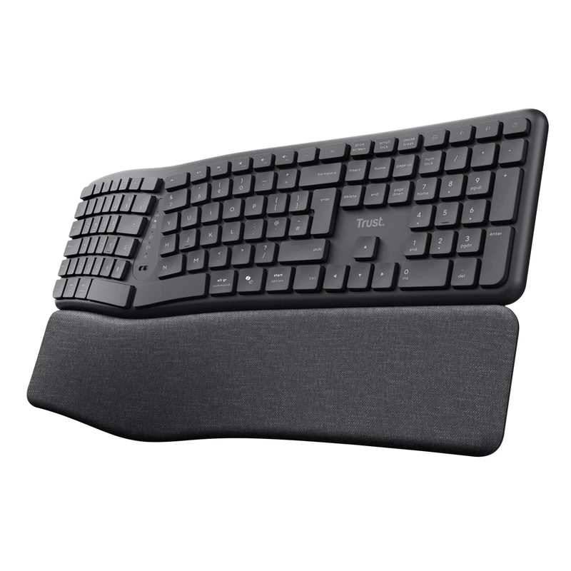 Trust Arvia Silent Wireless Ergonomic Keyboard UK QWERTY Layout Bluetooth + 2.4GHz, Multidevice Split Keyboard with Comfortable Palm Rest, Multimedia Keys, Home Office PC Computer Laptop Mac, Black