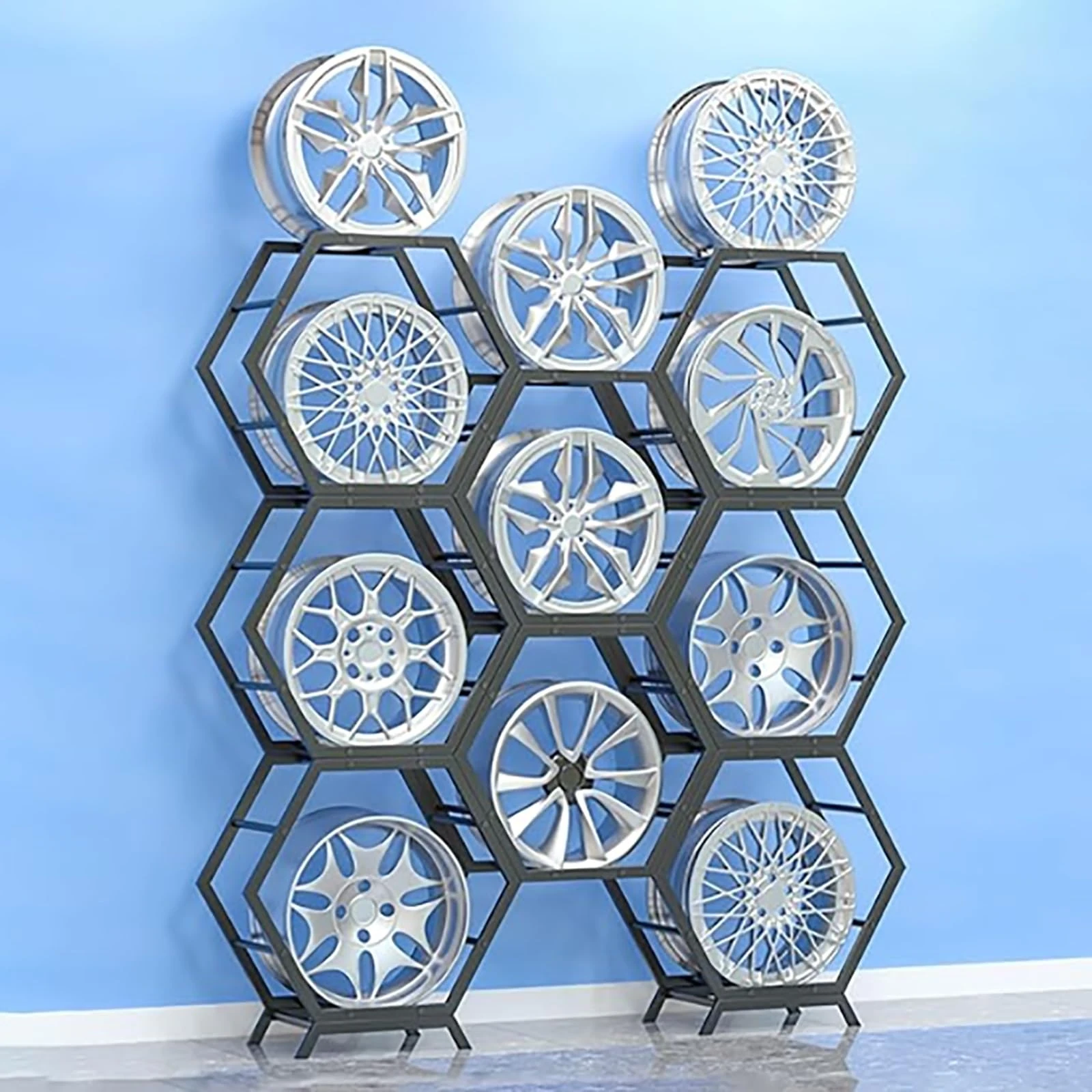 SaryEdge 10PCS Tyre Rim Display Rack,Large Tire Rim Hub Display Rack,Space Saving Vehicle Tire Rim Holder,Garage Storage System Shelves,Car Wheel Hub Tyre Organi(