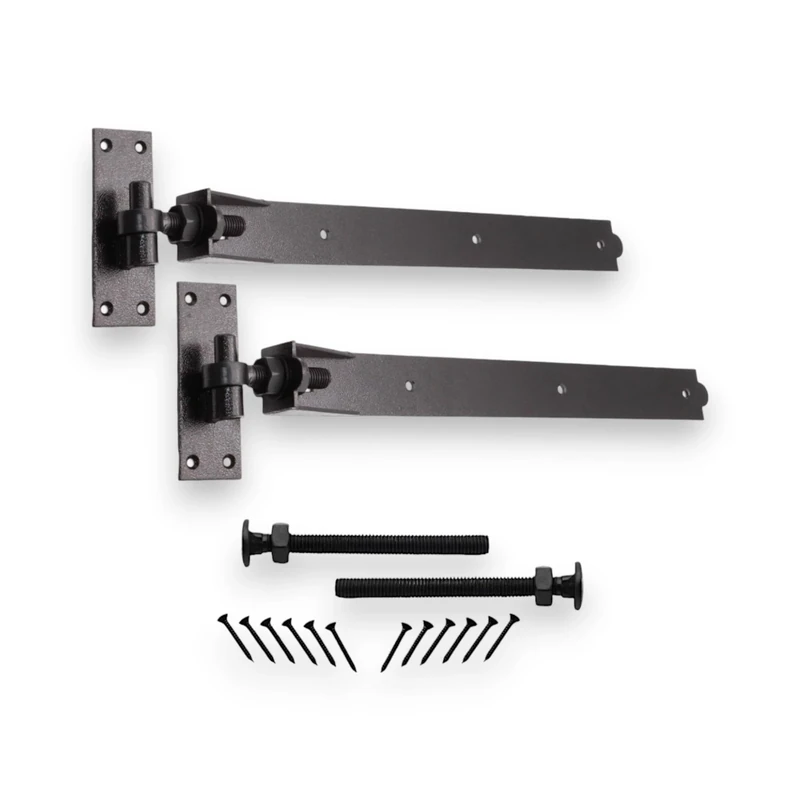 Heavy Duty Kit Pair of 24" (600mm) Adjustable Hook and Band Hinges Epoxy Black Finish – Ideal for Wooden Gate, Garage Door, Garden Gate