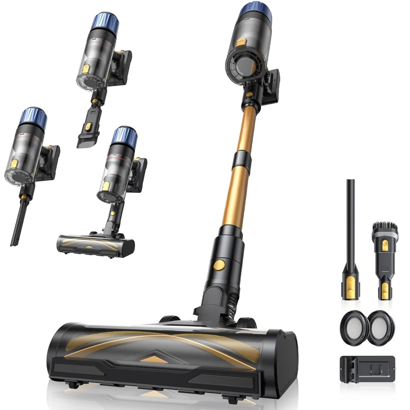 Proscenic P15 Cordless Vacuum Cleaner, Powerful 600W/55Kpa 70Mins Self-Standing Cordless Hoover with Wall Mount, Anti-Tangled Rechargeable Lightweight Stick Vacuum for All Floor Carpets Pet Hair