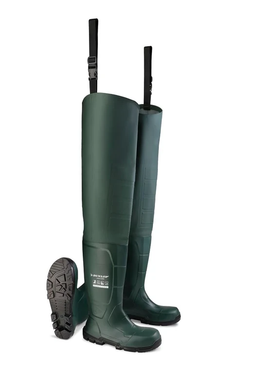 DUNLOP JobGUARD Full Safety Thigh Wader - Unisex, Lightweight and Waterproof, Work Waders for Outdoor Use, Acifort/PVC, Heritage Green - EU48, UK13