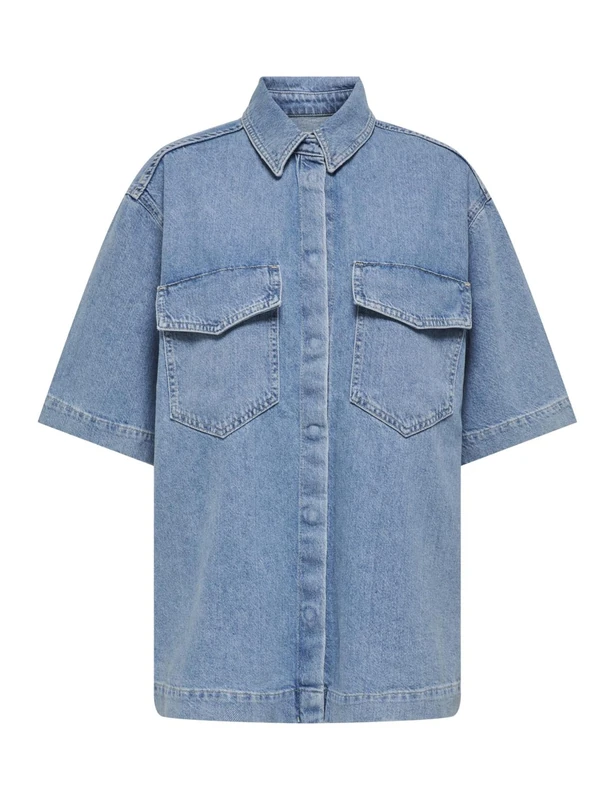 ONLY Onlsophie Oversize S/S DNM Shirt, Light Blue (Light Blue Denim), M