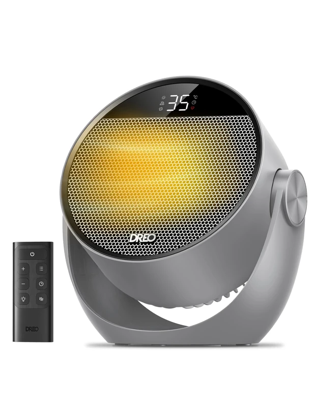 Dreo 10.5ft/s Fan Heater for Bedroom, 7 Modes Portable Electric Heaters with Thermostat & Remote, 60° Adjustable Tilt, 12H Timer, 8 Safety Protections,Quiet Desk Space Heater for Office & Room, Grey