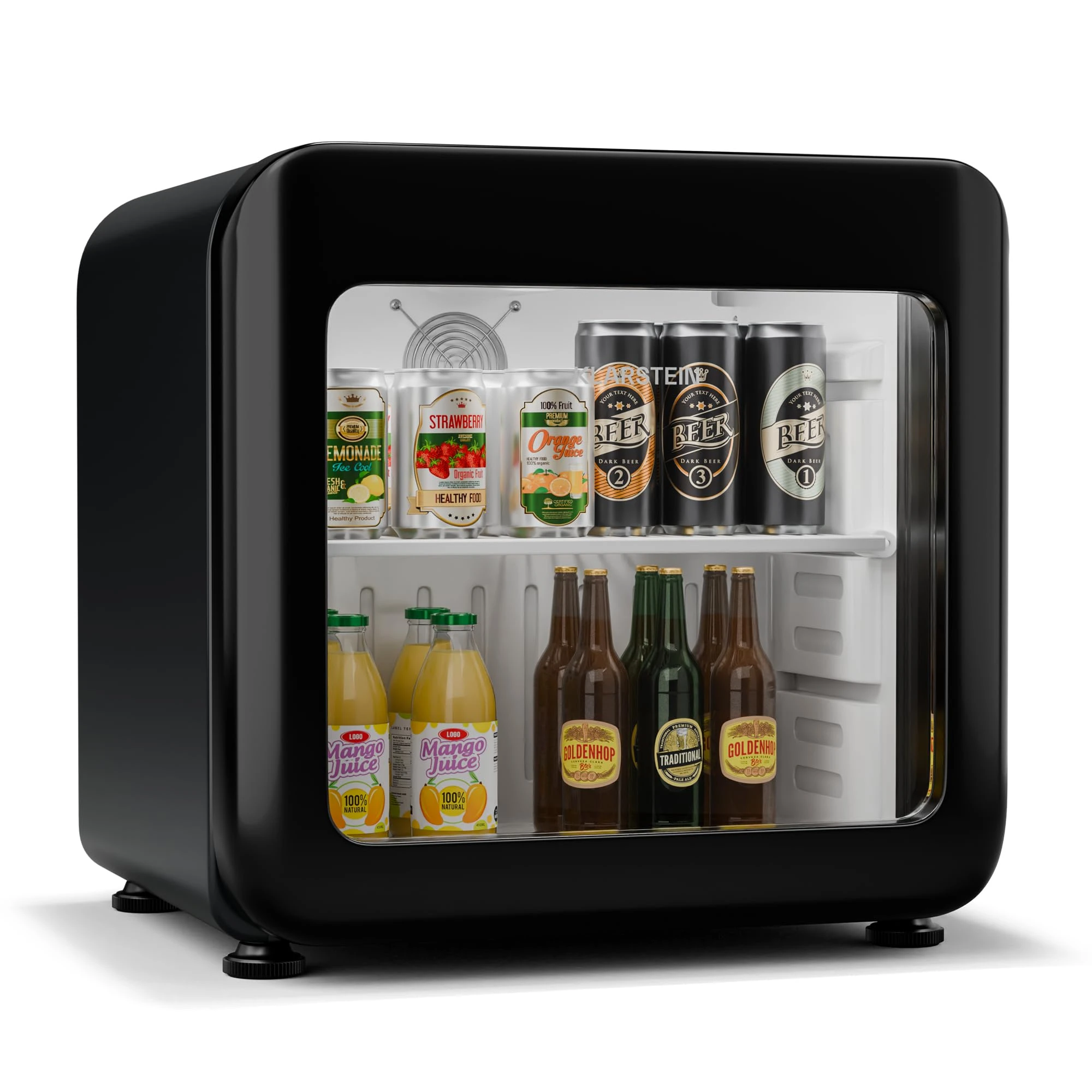 KLARSTEIN Audrey Evo Drinks Fridge - 46L Beverage Refrigerator, Double-Glazed Door, LED Lighting, 0-10°C, Energy Class C, Retro Design, Adjustable Feet, Black