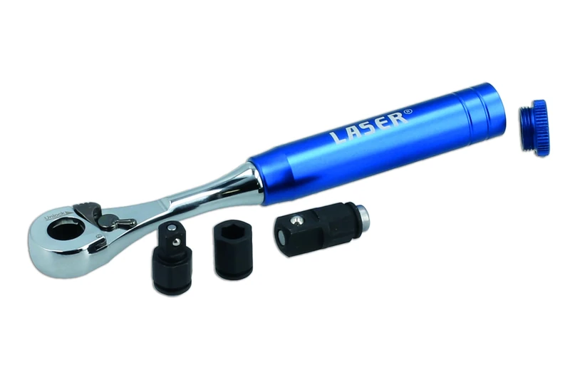 Laser 9139 3-in-1 Mini Ratchet Spanner - with Interchangeable Drives, Blue