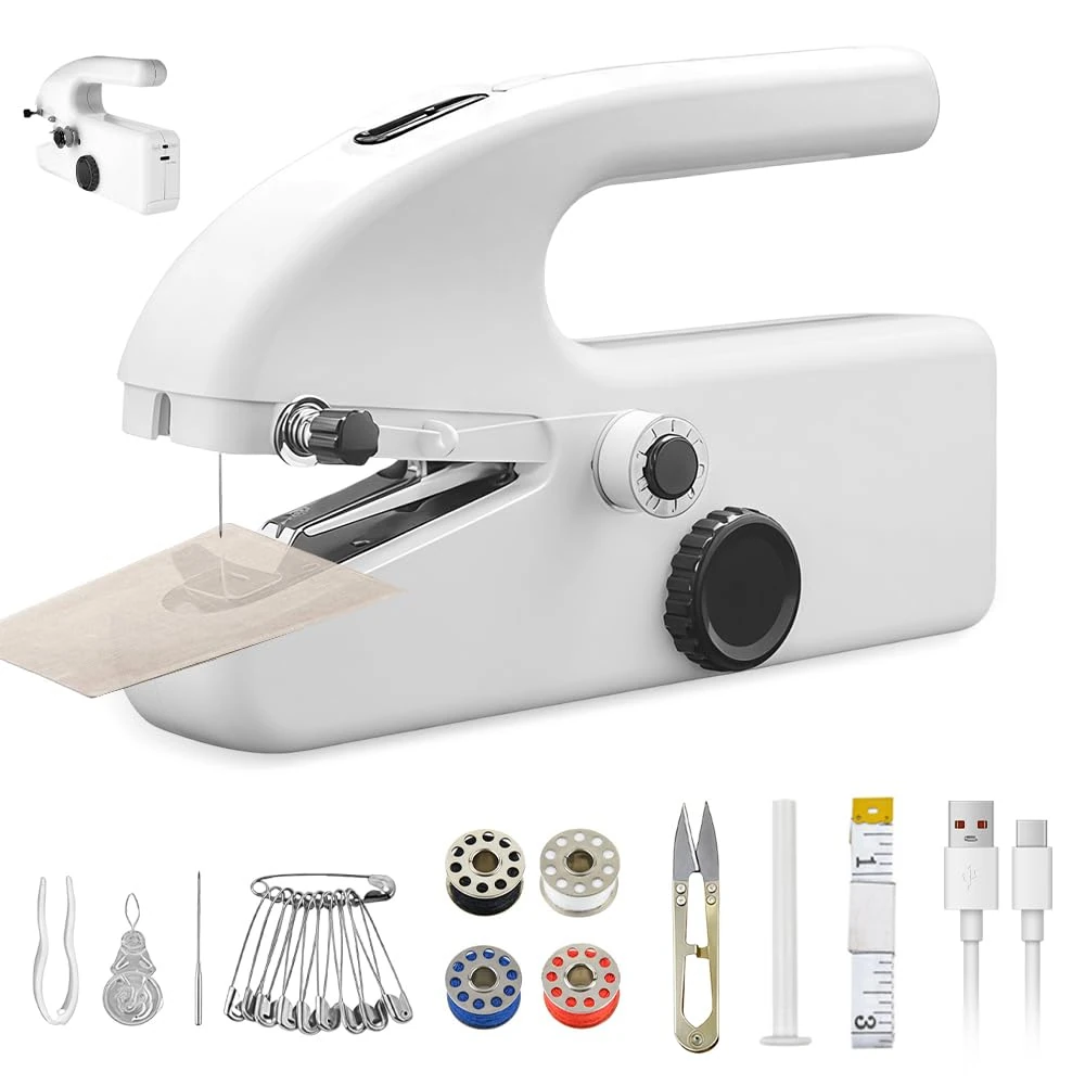WDKXCN Handheld Sewing Machine, Mini Hand Sewing Machine, Portable Sewing Machines with USB/Battery Powered, Electric Sewing Machines with Sewing Accessories for Fabrics, Clothes