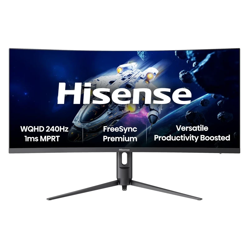 Hisense 34 Inch Gaming Monitor, 240Hz, WQHD 3440x1440p, 1ms MRPT, Curved, Built-in Speaker, Black, 34G6QUK