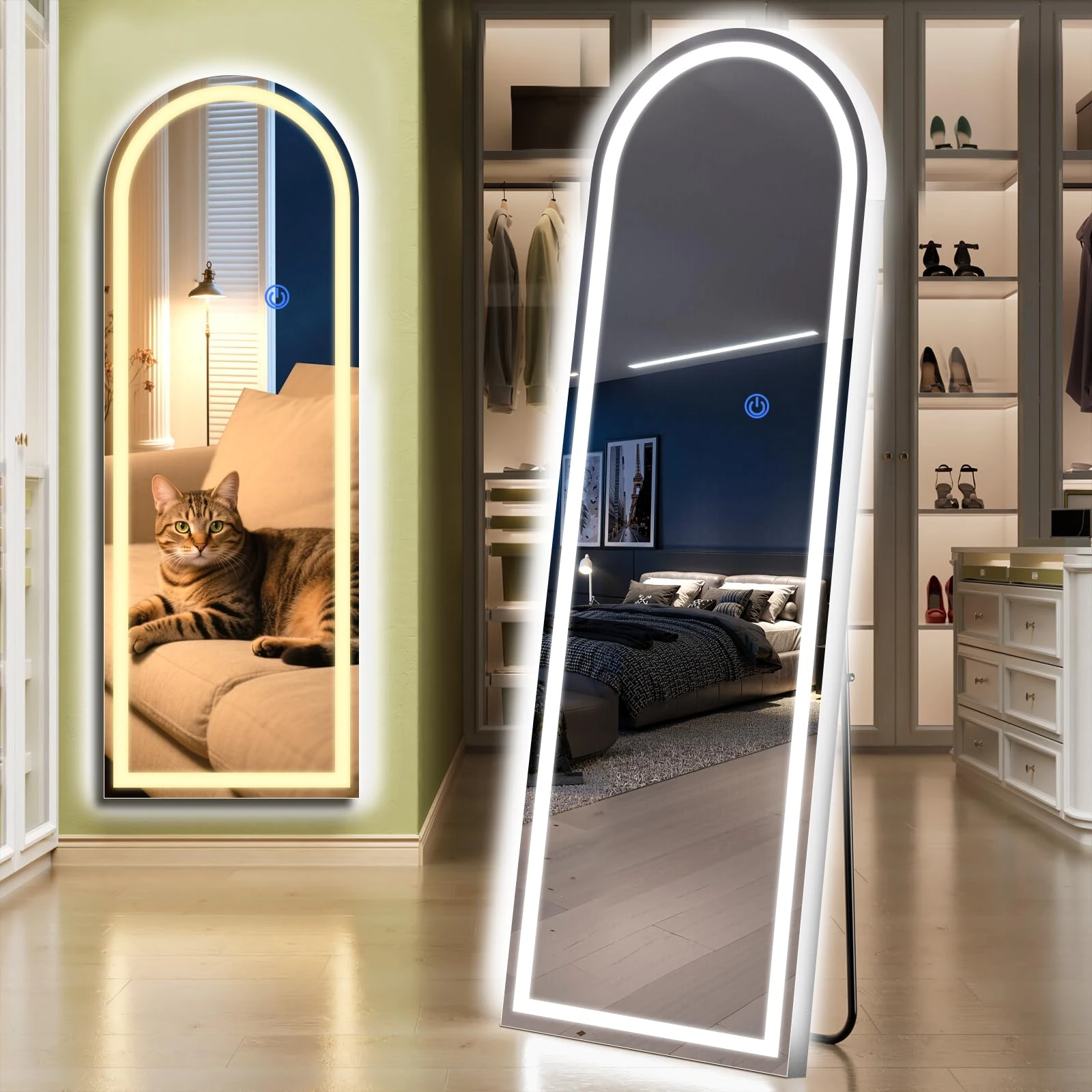 InfiniGlass Arch Full Length Standing Mirror with LED Lights, 56"x20" Lighted Mirror with Dimming & 3 Color Lighting, Tall Mirror Full Body for Bedroom, Dressing Room