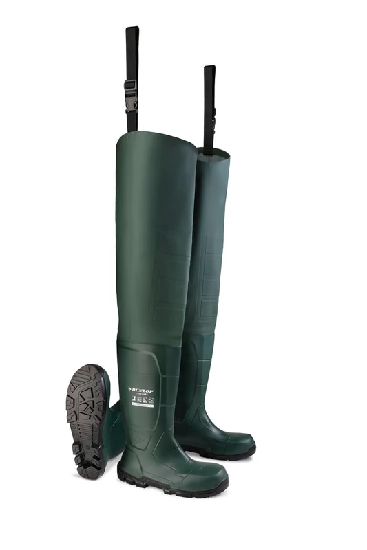 DUNLOP JobGUARD Full Safety Thigh Wader - Unisex, Lightweight and Waterproof, Work Waders for Outdoor Use, Acifort/PVC, Heritage Green - EU41, UK7