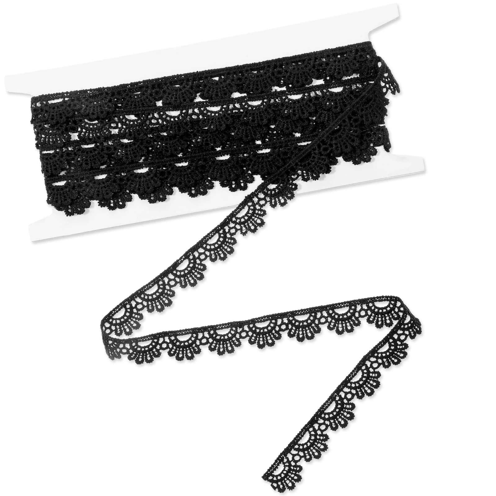 Black Lace Ribbon, 1/2''×5 Yards Crocheted Lace Trim for Sewing Vintage Scalloped Edge Lac Ribbons for Crafts, Gift Wrapping, DIY Sewing Making, Scrapbooking, Wedding Bouquet Decorations