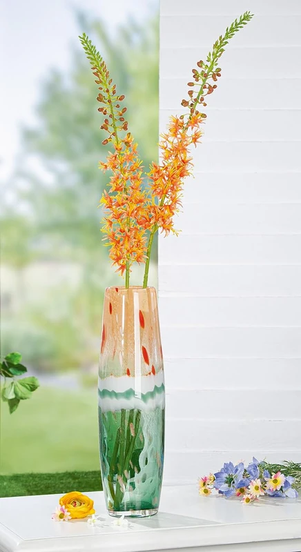 Glass Art Vase, Watermelon, Green, Orange, Glass, Waterproof, Height 40 cm, Flower Vase
