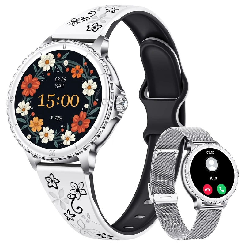 CIVO Smart Watch Women Fitness: 110+ Sports Tracker Pedometer Smartwatch Silver - IP67 Waterproof Ladies Smart Watch Compatible Android iOS