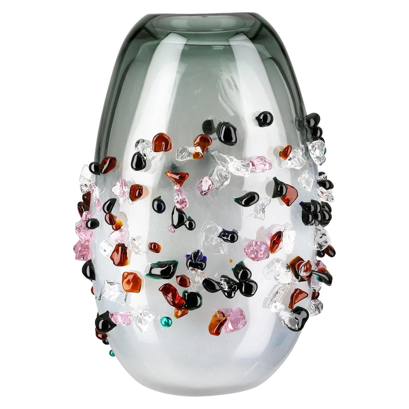 Glass Art Vase Stones - Black Coloured - Glass - Height 29 cm - Width 21 cm - Decorative Vase - Home Accessory
