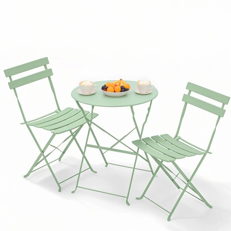 Clevich 3-Piece Folding Patio Bistro Set for Outdoor, Lightweight Rustproof Metal Table & 2 Chairs, Balcony Garden Furniture, 3 Colours Available (green)