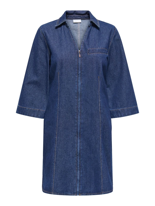 JdY Sally Zip Stitch 3/4 Dress DNM, Dark Denim Blue, S - Image 1