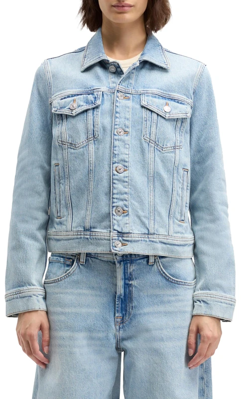 7 For All Mankind Women's ADI Trucker Ode to Denim Jacket, Light Blue, L