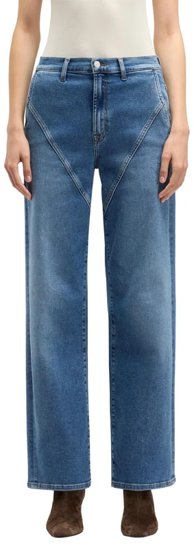 7 For All Mankind Women's Stovepipe Straight Oceanstone with Seamed Details Jeans, Mid Blue, 23W