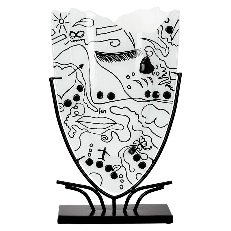 Glass Art Vase Modern Art – White – Glass – Height 49 cm – Hand Painted – Table Vase – Decorative Vase