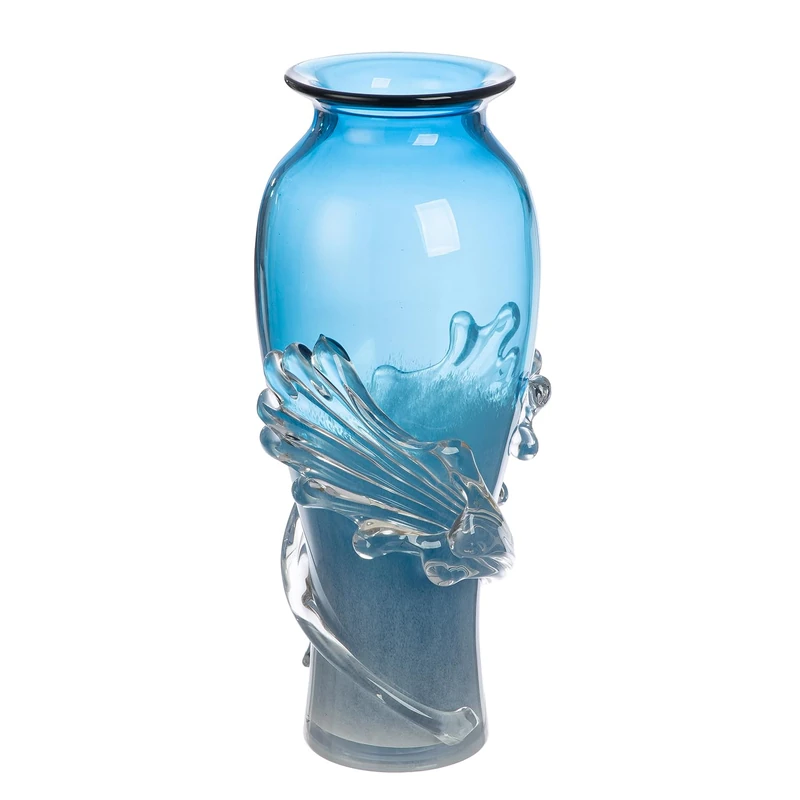 Glass Art Vase Wave – Blue Coloured – Glass – Height 40 cm – Waterproof – Decorative Vase