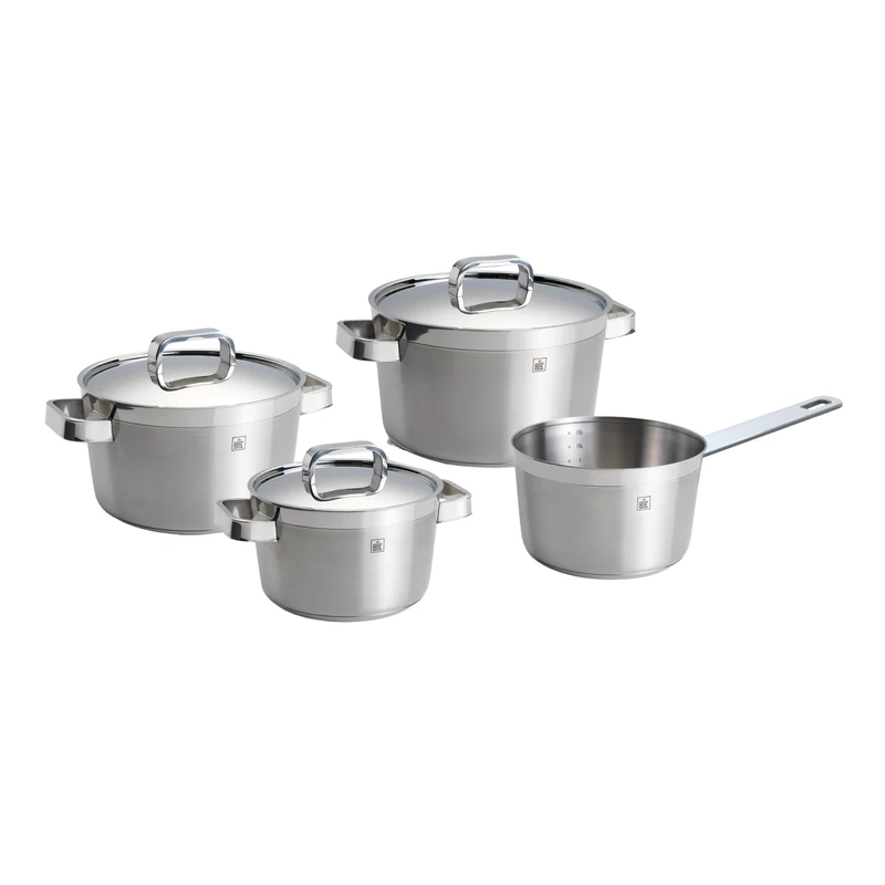 BK Conical Profi 18/10 Stainless Steel Cookware Set with 4 Pieces, Stainless Steel Lid, Casserole Pans and Pot, Suitable for Induction Cookers, Oven Safe up to 230 °C, Dishwasher Safe, Silver