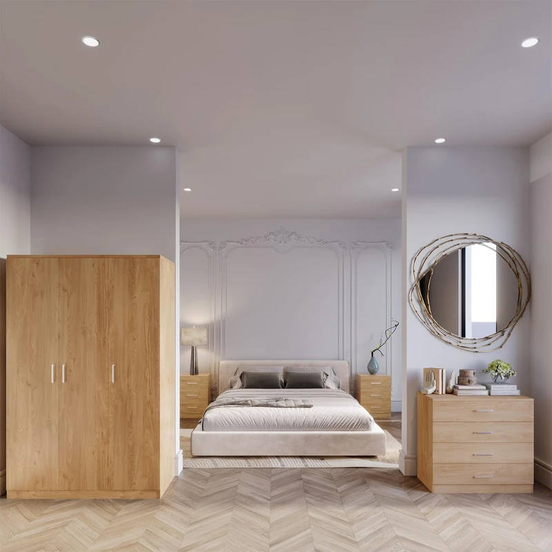 Seconique Dakota 3 Door Wardrobe Bedroom Set in Oak Effect - Image 1