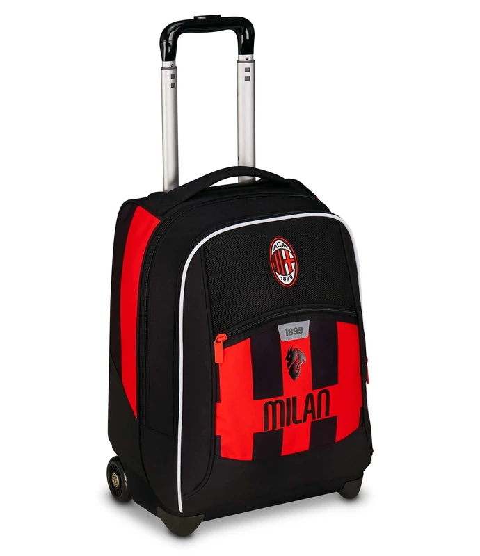 Seven Milan Big Trolley School Fixed, Red and Black, Football Team, 2 in 1, Double Use, Trolley and Backpack, Elementary School, Child, Black, Taglia unica, Casual