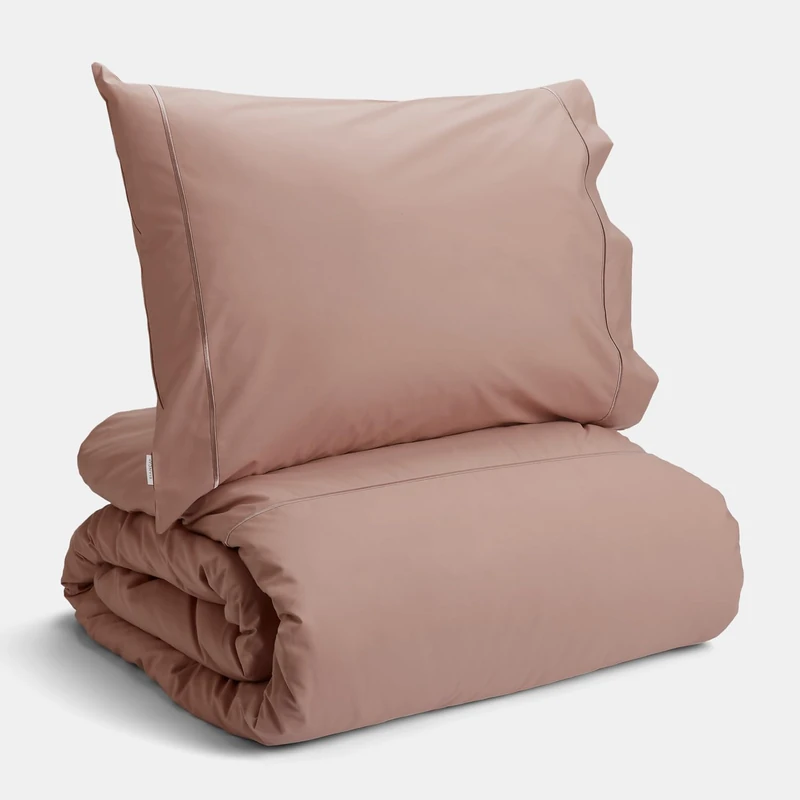 Bianca Plain Dyed Rose Tan Duvet Cover Set 240 x 220 60 x 70 (2) White, Cotton, Pink, 240x220+60x70(2)+60x70(2) - Image 1
