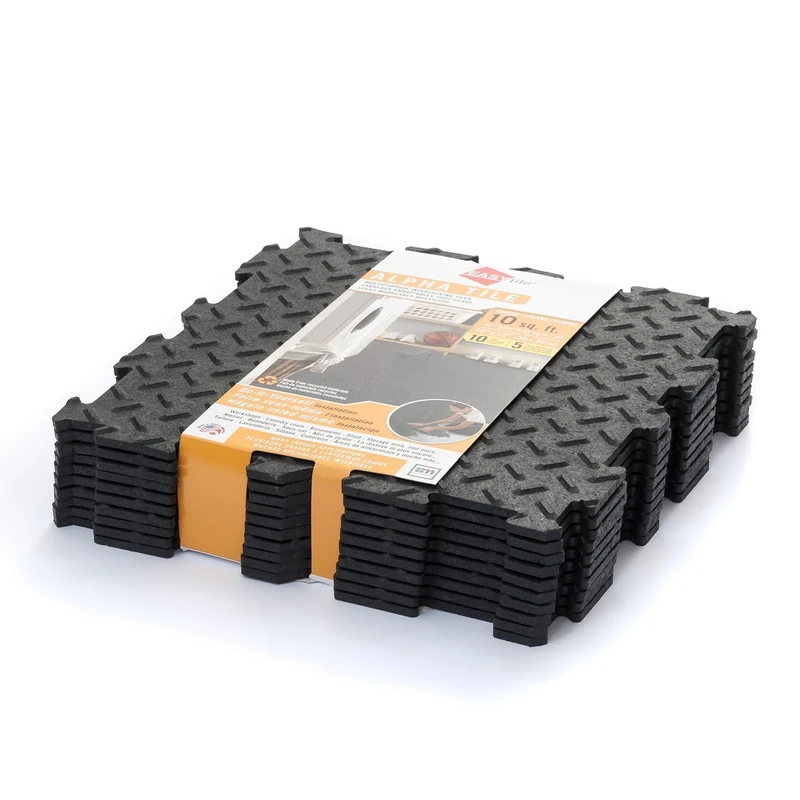Nicoman Alpha Tile Interlocking Floor Tiles, Recycled Rubber Tile, Anti-Slip Foam Mats for Home Gym, Garage or Workshop, Waterproof, Durable, Easy to Clean, 30x30 cm (Pack of 40)