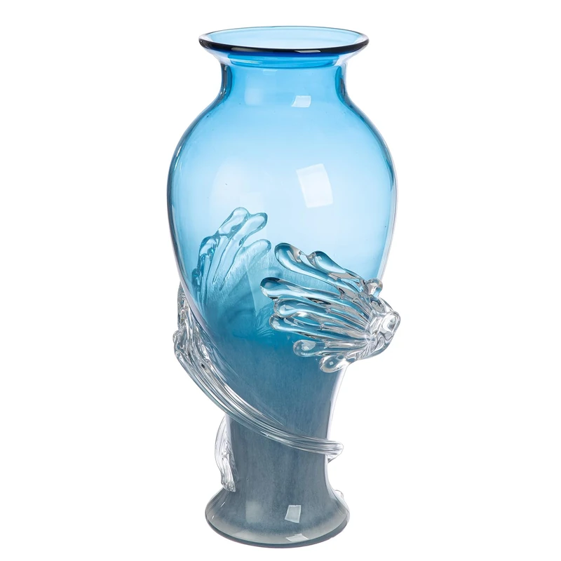 Glass Art Vase Wave – Blue Coloured – Glass – Height 50 cm – Decorative Vase – Home Accessory – Waterproof