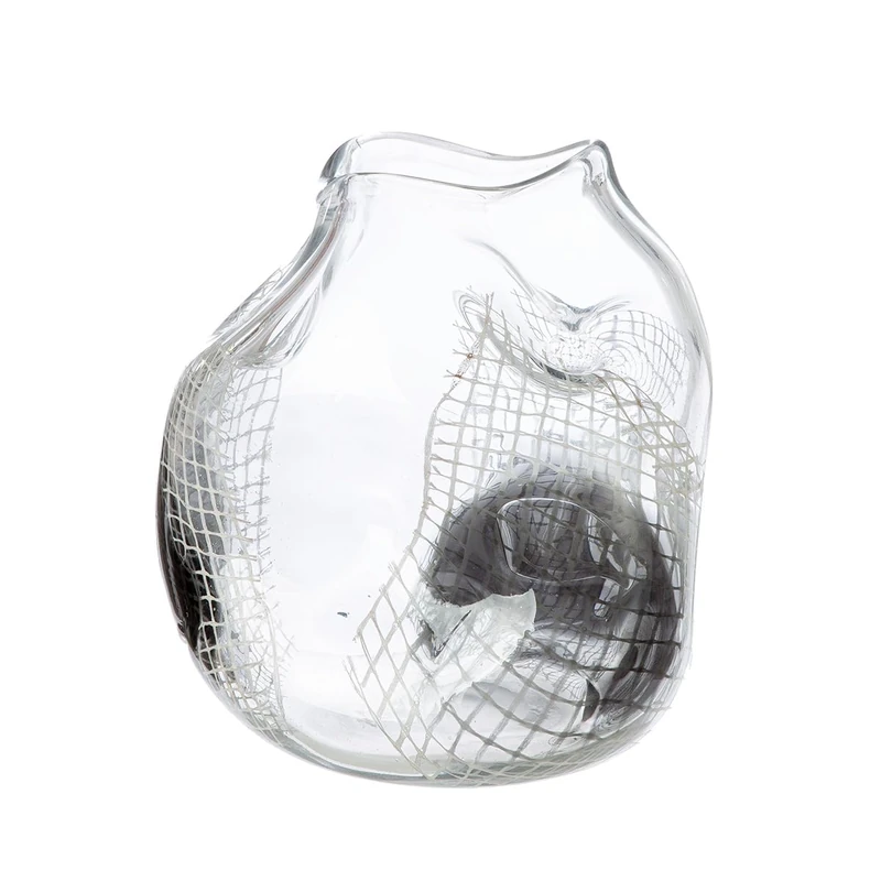 Glass Art Vase Grid – Clear, Black Coloured – Glass – Height 22 cm – Waterproof Table Vase