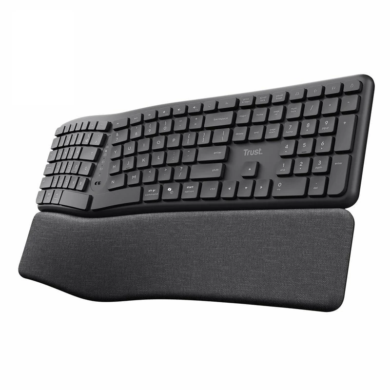 Trust Keyra Silent Wireless Ergonomic Keyboard US QWERTY Bluetooth + 2.4GHz, Wireless Keyboard with Split Layout for Multiple Devices with Palm Rest, PC Computer Laptop Mac, Black