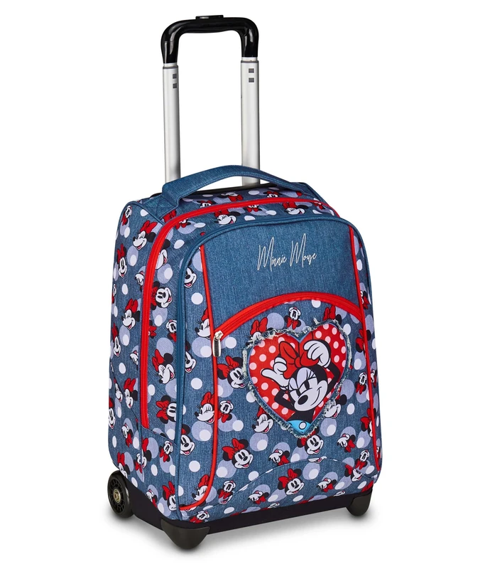 Seven Minnie Big School Trolley Set, Denim Blue, 2 in 1, Double Use, Trolley and Backpack, Elementary School, Girl, Blue DENIM, Blu Denim, Casual