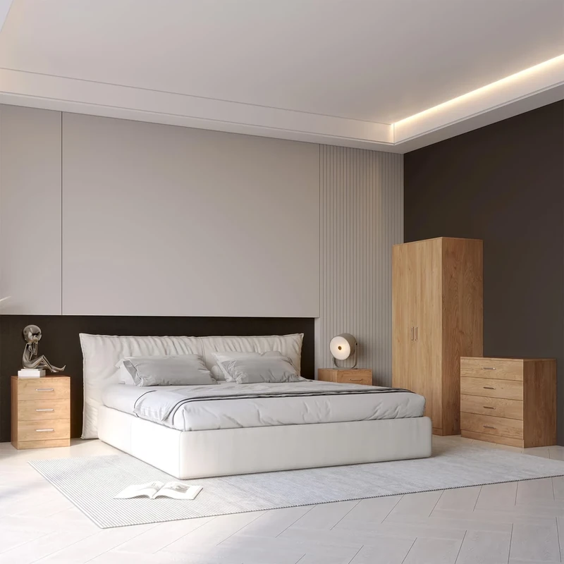 Seconique Dakota 2 Door Wardrobe Bedroom Set in Oak