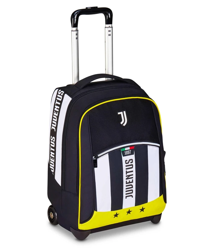 Seven Juventus Big Trolley School Fixed, Black and White, 2 in 1, Dual Use, Trolley and Backpack, Elementary School, Child, Football, Black, Taglia unica, Casual