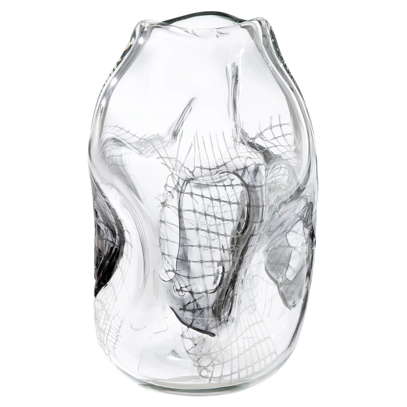 Glass Art Vase Grid - Clear Black - Glass Dyed - Height 32 cm - Waterproof Flower Vase