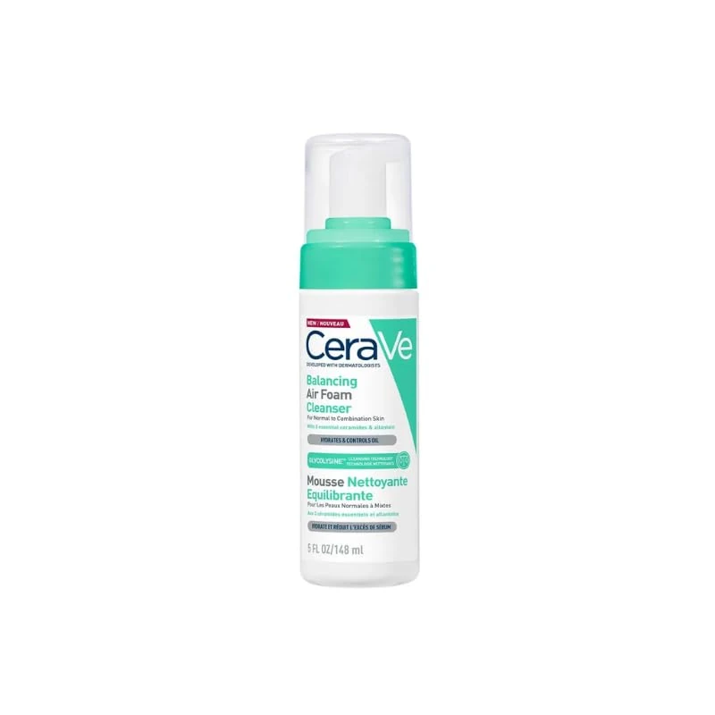 CeraVe Balancing Air Foam Foaming Facial Cleanser for Oil Control and Hydration for Normal to Combination Skin With Glycolysine Cleansing Technology, 3 Essential Ceramides, 150 ml