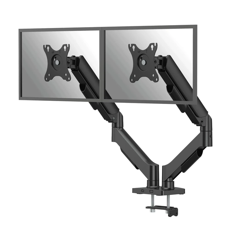 Fellowes Everyday Plus Dual Monitor Arm – Ergonomic Gas Spring Mount for 2 Screens up to 32" (2–9kg), Tool-Free Height Adjust, Tilt, Swivel, Rotate, VESA 75/100, Clamp/Grommet, Cable Management