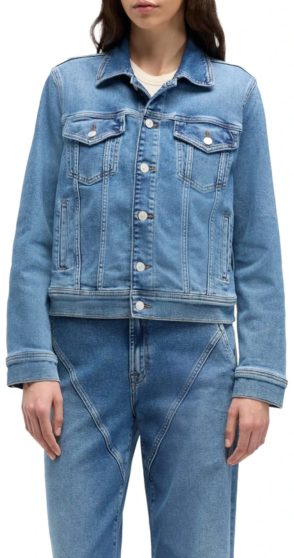 7 For All Mankind Women's ADI Trucker Oceanstone Denim Jacket, Mid Blue, L