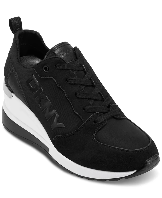 DKNY Women's Cait-Wedge Trainers, Black, 4.5 UK