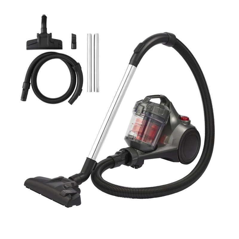 Morphy Richards MRXCYLINDERFLEX Powersphere Cylinder Vacuum, 2.1L, HEPA Filter, 13 KPA, Cyclone Filtration, 5m Automatic Cord, Carpets & Hard Floors, Pet Friendly, Energy Class A, Grey & Red, 700010