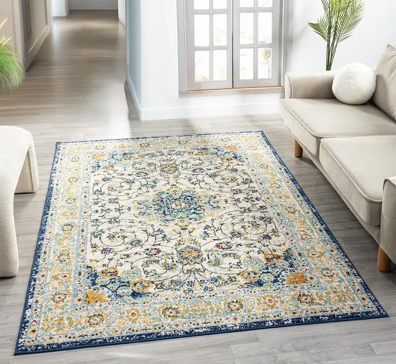Rugs by Desire San Marino Modern Living Room Area Rug – Cut Pile Weaving - Jute Backing Abstract - Floral - Traditional Design Low Pile Rug, Multi Coloured, 160x230 cm