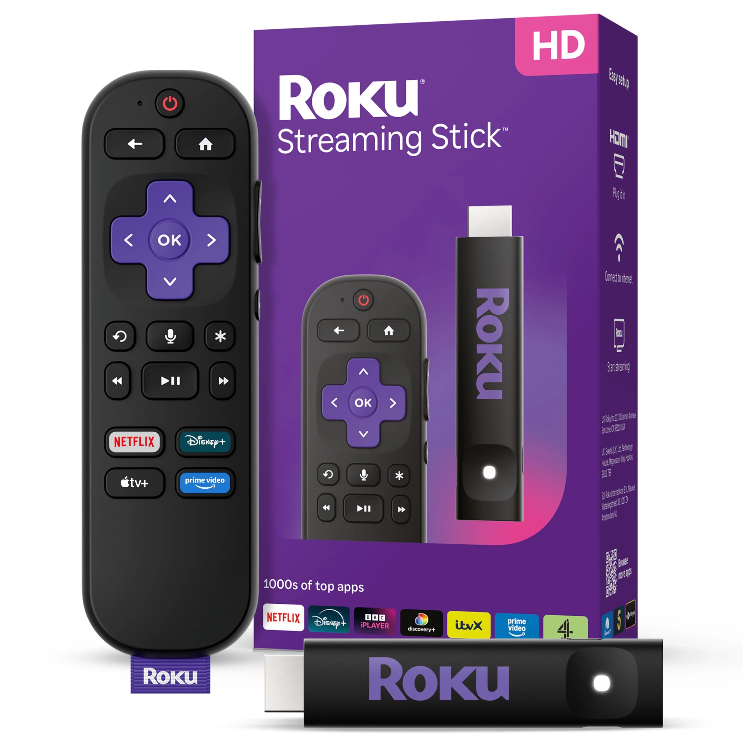 Roku® Streaming Stick™ 2025 – HD Roku Streaming Device for TV with Voice Remote – Free and Live TV