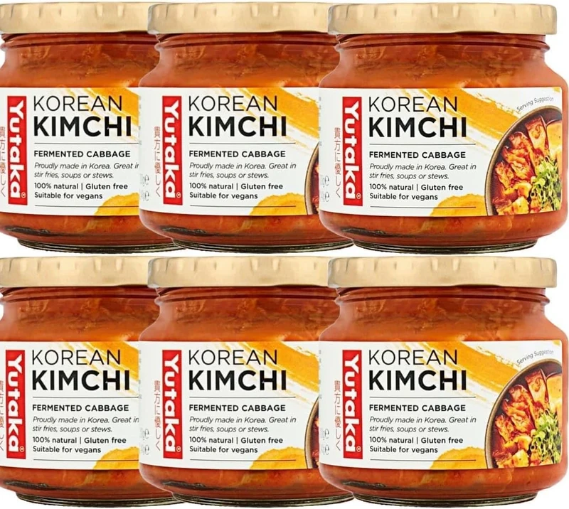 Yutaka Traditional Korean Kimchi 200g (Pack of 6) | Authentic Fermented Napa Cabbage | Spicy, Tangy & Umami-Rich | Ready to Eat Side Dish, Stir-Fries & Noodle Bowls | Vegan & Gluten-Free