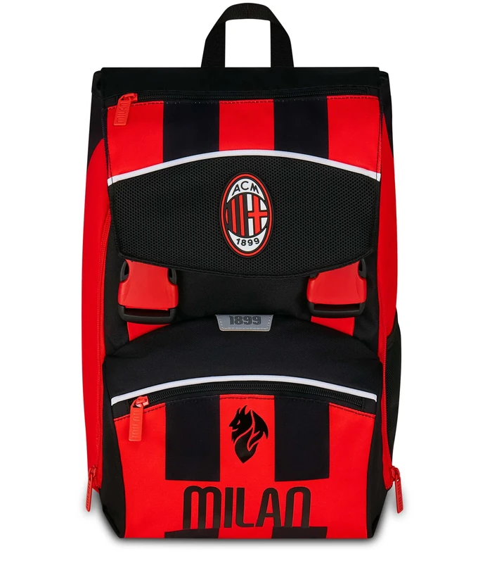 Seven Milan Expandable Double Compartment Backpack, Red and Black, Football Team, Maxi Capacity, Preformed Backrest, Child, Elementary School, red, Taglia unica, Casual
