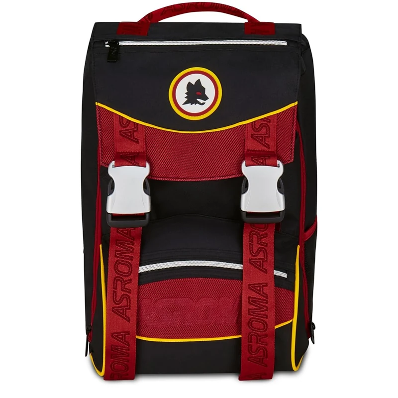 Seven AS Roma Double Compartment Expandable Football Backpack, Black, Maxi Capacity, Preformed Backrest, Child, Elementary School, Black, Taglia unica, Casual