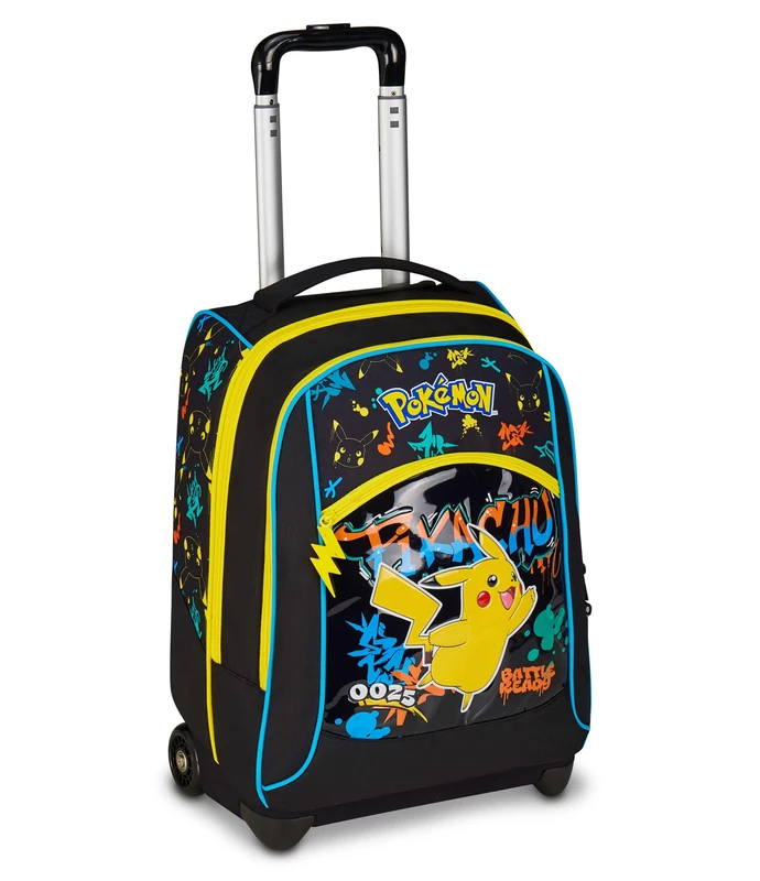 Seven Pokemon Big Trolley Fixed School, Black, 2 in 1, Dual Use, Trolley and Backpack, Elementary School Backpack, Child
