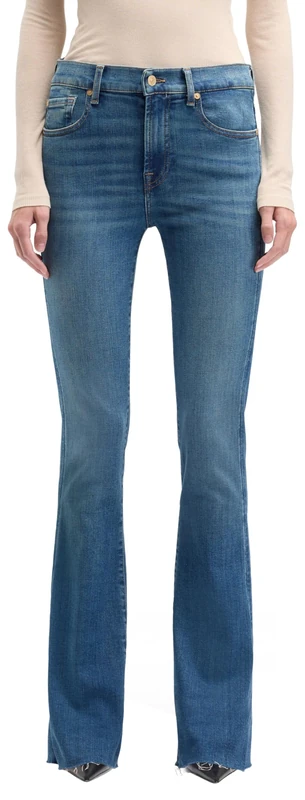 7 For All Mankind Women's Bootcut Tailorless Retro Fade with Raw Cut Jeans, Mid Blue, 28W, 28 W