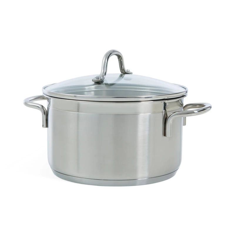 BK Vision 18/10 Stainless Steel Soup Pot with Glass Lid Diameter 24 cm / 6 L Suitable for Induction Cookers Oven Safe up to 220 °C Dishwasher Safe Highly Polished Silver - Image 1